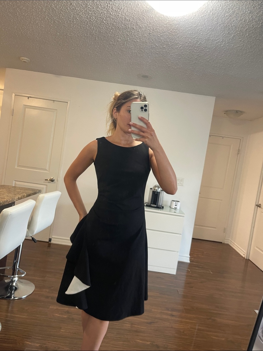 Sleeveless Black A-Line Dress with Side Draped Detail